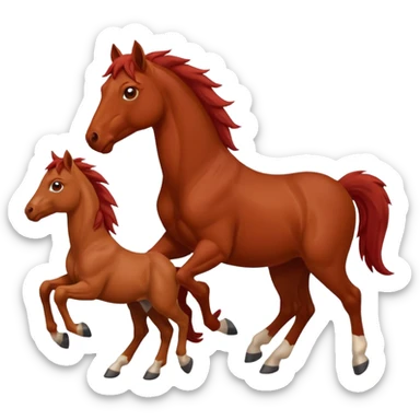 red horse and two baby horsees agressive running money sticker
