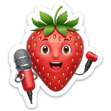 Strawberry with microphone singing loudly sticker