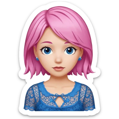 pink haired woman with lace patterned blue top sticker