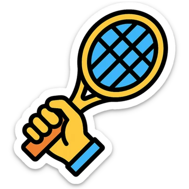 a hand holding a tennis racket, color outline icon style sticker