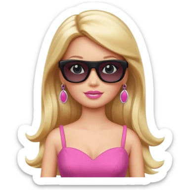 barbie with long blonde hair wear black sun glasses, pink dress sticker