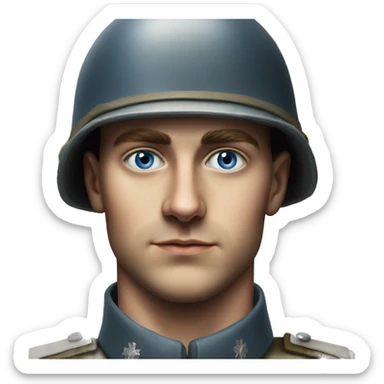 blue eyed  guy 28 years old german soldier in helmet 1940 photorealistic serious sticker