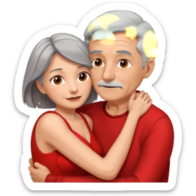 I want an old man with grey hairs and a woman in her 40s in a passionate embrace sticker