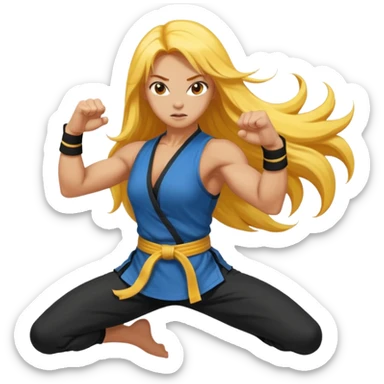 sexy girl with long yellow hair, kung fu sticker