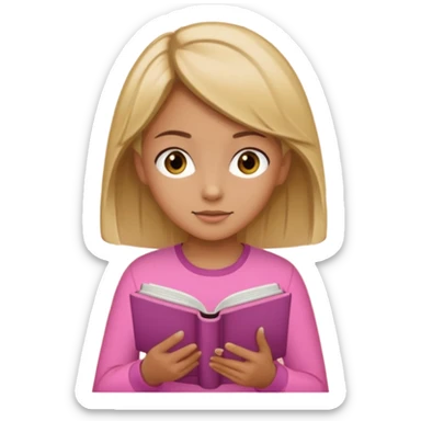 Pink clothes girl with Brown Blonde hair reading a book sticker
