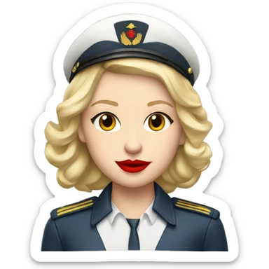 Blonde Russian pilot girl with red lips with airplane pilot headset   sticker