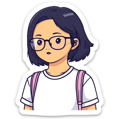 young Vietnamese girl with shoulder-length black hair and glasses sticker
