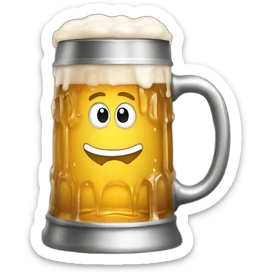 A beer stein with a timid-looking face drawn on it, being filled with beer. sticker
