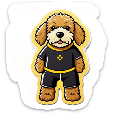 Black golden doodle in swim suit sticker