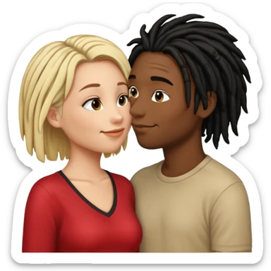 emoticon bacio tra coppia donna capelli neri con dread e uomo biondo capelli corti sticker