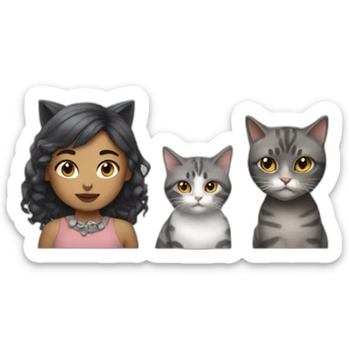 Girl with piercing with fat gray cat and mean tortie cat sticker