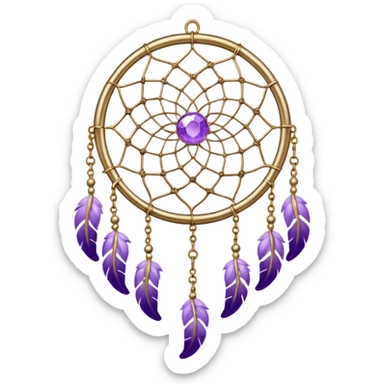 Aesthetic shiny sparkly violet crescent hanging from gold chain dreamcatcher-suncatcher hanging lilac crystals decoration  sticker