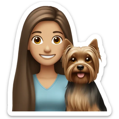 Long brown hair girl smiling with  Yorkshire Terrier sticker