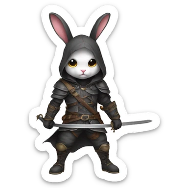 Assassin Bunny with a hood and rapier sticker
