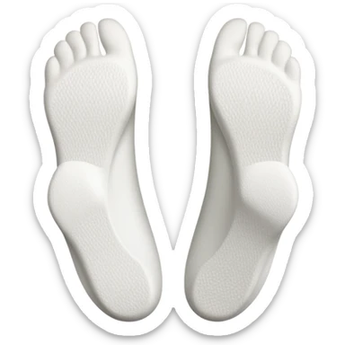 bottom view of two feet wearing white socks, showing soles sticker