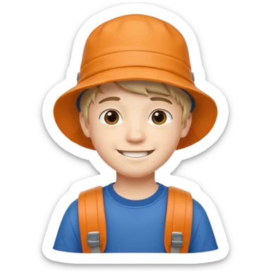 a young student boy with the backpack with bucket hat sticker