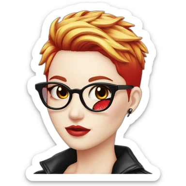 Punk female earrings glasses,red and black short hair, sticker