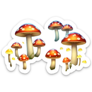magical forest with glowing mushrooms and fireflies sticker