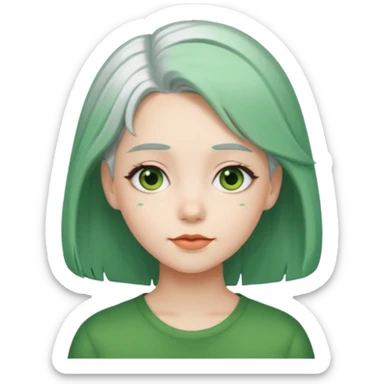 girl with white hair and green hair clip sticker