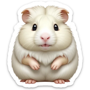 cinematic-[white guinea pig]-realistic-full-body-sitting-emoji,-tiny-paws-tucked-close,-head-tilted-dramatically,-fluffy-[solid white]-fur,-simplified-yet-realistic-focused-features,-highly-detailed,-glowing-with-an-almost-sarcastic-glow sticker