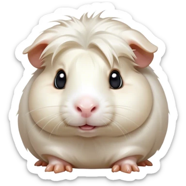 Cinematic Comical White Guinea Pig Portrait Emoji, Head tilted dramatically with an exaggeratedly amused expression, featuring a glossy, pristine white coat with an adorably scrunched face, wide, expressive dark eyes filled with playful disbelief, Simplified yet hilariously expressive features, highly detailed, glowing with a slightly sassy glow, high shine, dramatic yet playful, stylized with an air of cheeky mischief, bright and endearing, soft glowing outline, capturing the essence of a spirited and over-the-top guinea pig, so meme-worthy it feels like it could side-eye its way into internet fame instantly! sticker