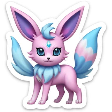 Futuristic Fluffy Celestial Glaceon-Espeon-Sylveon-Umbreon-hybrid, full bod sticker