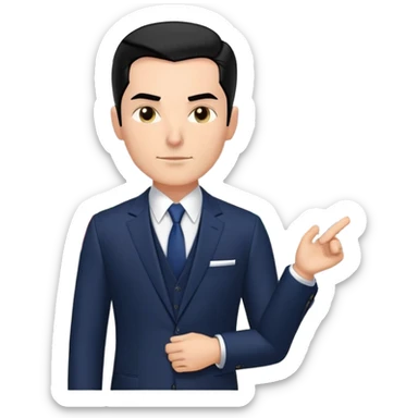 Hair: Slicked-back jet-black hair with sharp hairline Face: Defined jawline, slight crow’s feet from squinting Clothes: Slim-fit navy suit with pocket square Action: Laser-pointing at revenue charts during presentation sticker