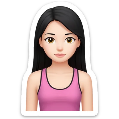 a pretty bratz fair girl with long straight black color hair and pink tank top on sticker