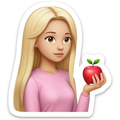 girl in light pink clothes, blonde with long straight hair, side view, pose and style matching Apple emoji style sticker