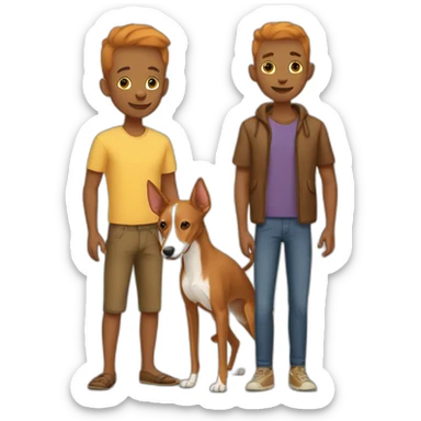 Human brown gay couple with a podenco sticker