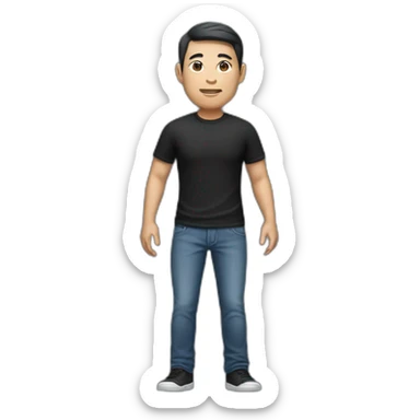 a full body asian gentleman with black Tshirt and jeans sticker
