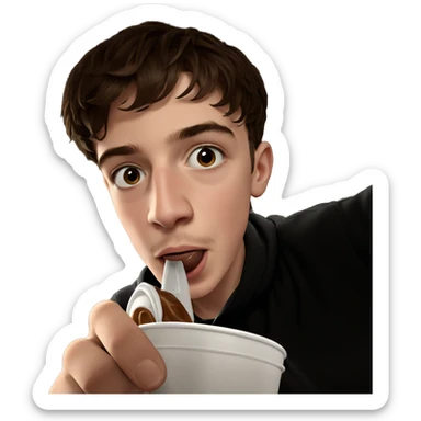 boy with brown hair drinking sticker