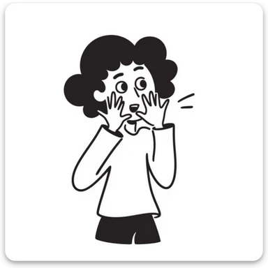 hand-drawn doodle of a person peeking through their fingers, looking scared, sketchy lines sticker