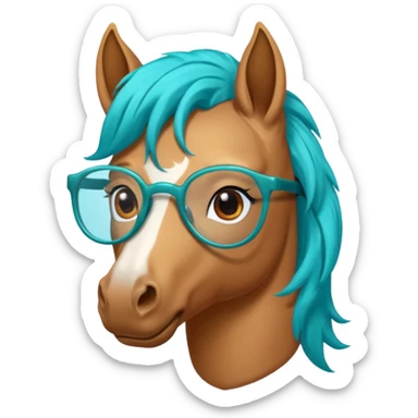 horse head with turquoise hair and glasses sticker