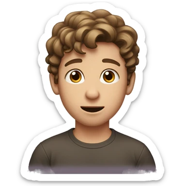 a boy with pronounced skin and short, wavy, brown hair with eyes like money and his hands on his ears, showing surprise sticker
