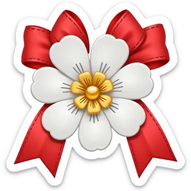 white sakura with a bow and stitched border sticker