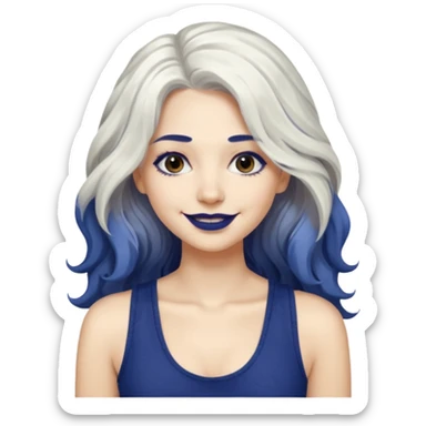 woman with wavy long white hair and brown eyes with dark blue lipstick smiling in a grunge tanktop sticker
