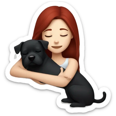 Dark red hair girl sleep with her maltese black dog sticker