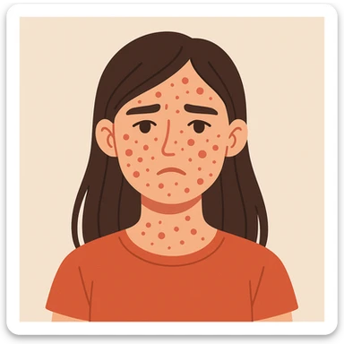 flat-toon style chica con acné en el rostro, fondo claro sticker