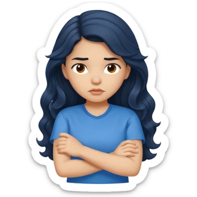 Hispanic girl with long dark wavy hair crossing her arms and slightly pouting sticker