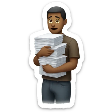 person in despair holding stacks of paper  sticker