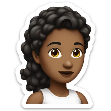 rear side of a brown women, with black hair, a white crop top, wavy long hair  sticker