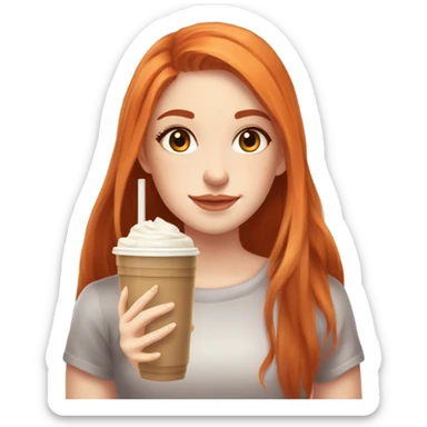 Beautiful fair skin long orange red hair girl brown eyes fair skin girly beautiful drinking straw iced ice coffee clean white beautiful sticker