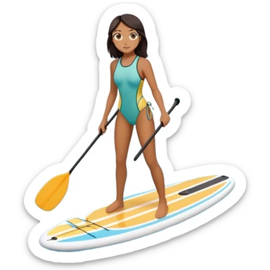Dark haired girl paddleboarding on lake sticker