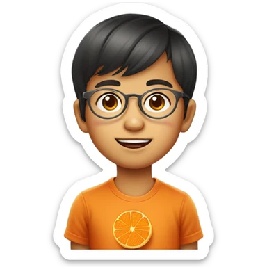 portrait of a cute Filipino boy with mandarin oranges for chinese new year plus round metal frame specs sticker
