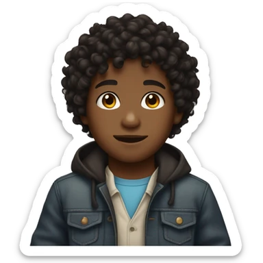 Black curly hair, brown skin, little boy sticker