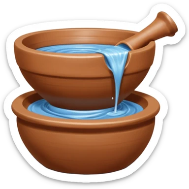 Realistic image of a potter's wheel in action, shaping wet clay into graceful shapes, water splashing gently sticker