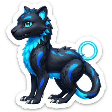 Realistic Obsidian-pitch-black fur body with neon-glowing-blue ring-markings Grem2-Gremz-Panther-Sergal-fusion, full body  sticker