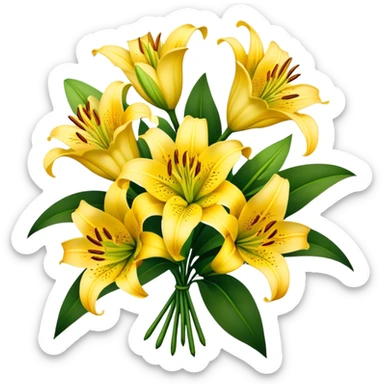 big bouquet Yellow Lily, luxuriant, stem, leaf sticker