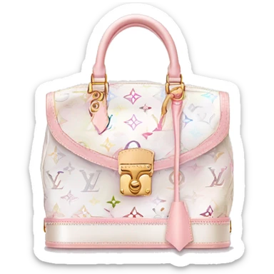White Designer Louis Vuitton bag with light pink monogram and trim sticker